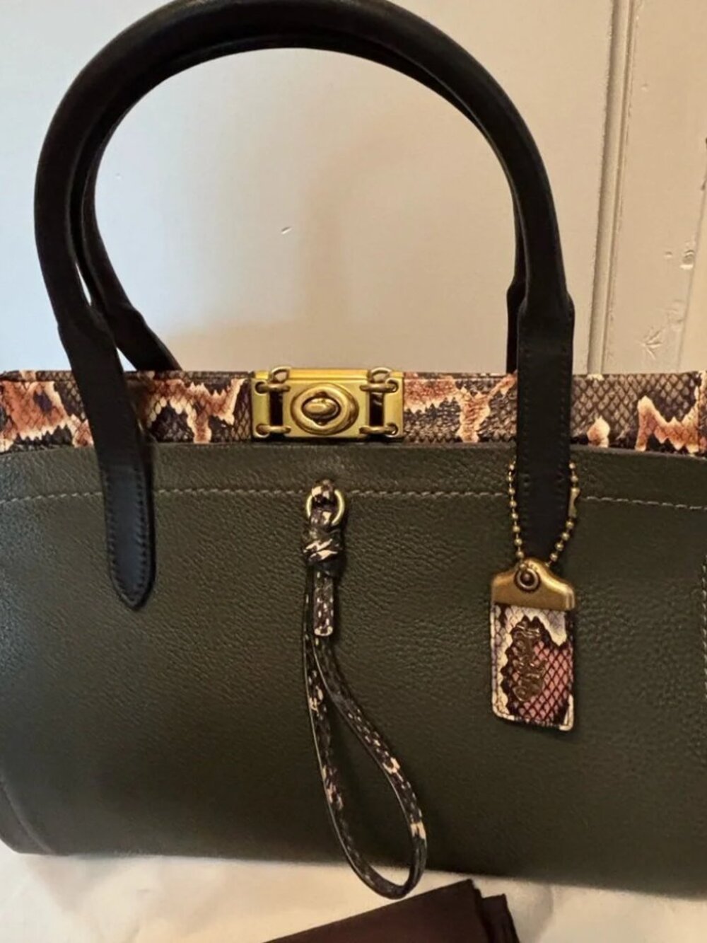 Rare Coach 1941 ArmyGreen & Black Troupe Satchel Carryall 35 w/ Snakeskin Accent - Picture 2 of 14